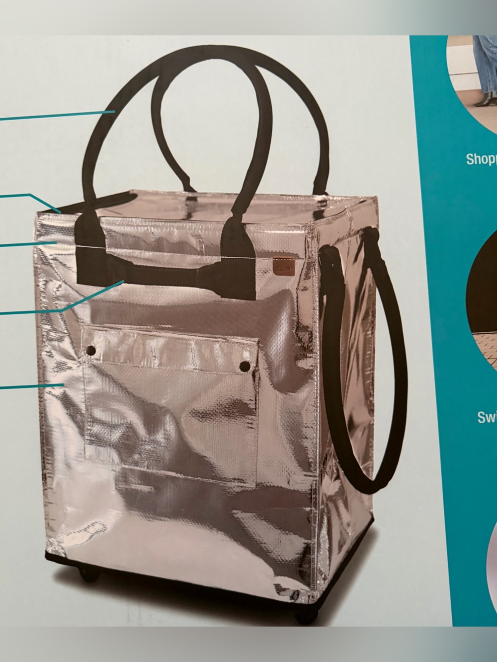 CleverMade Foldable Tote Bag on Wheels - Silver - Picture 4 of 5